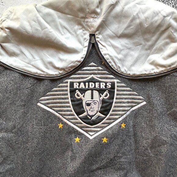 Vintage 1990s Los Angeles Raiders Starter Jacket - NFL AFC Gray Hooded Zip-Up - Picture 7 of 7